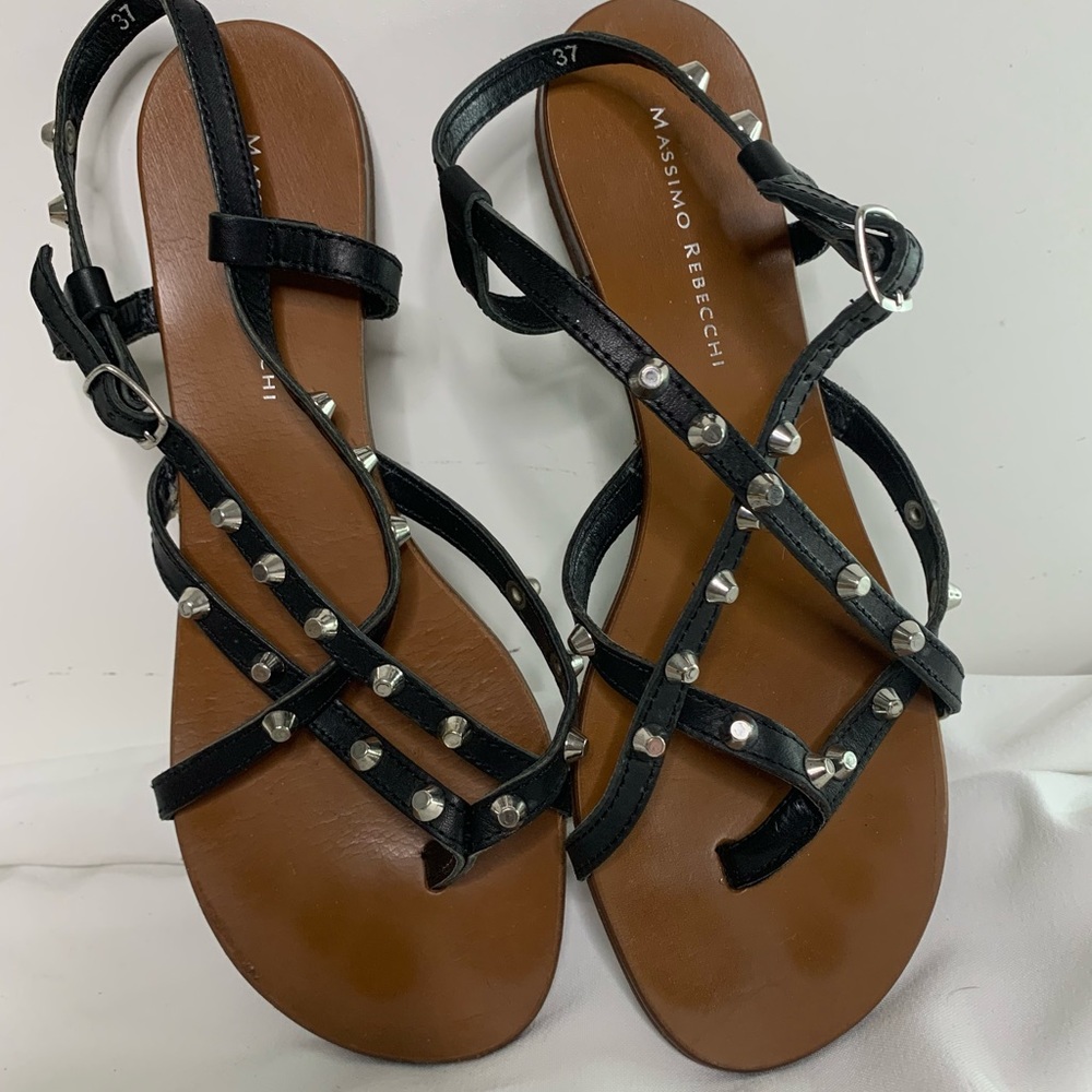 Massimo Rebecchi metal strappy black flat sandals 37